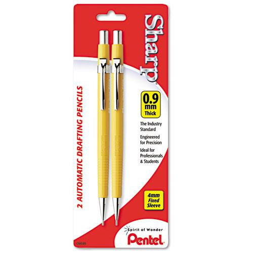 Sharp Mechanical Pencil, 0.9 Mm, Hb (#2.5), Black Lead, Yellow Barrel, 2/pack