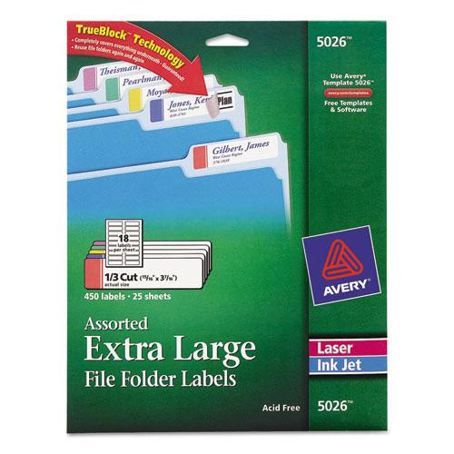 Extra-large Trueblock File Folder Labels With Sure Feed Technology, 0.94 X 3.44, White, 18/sheet, 25 Sheets/pack - AVE5026