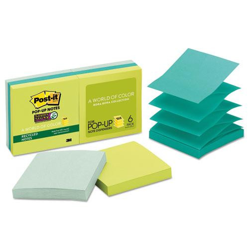 Recycled Pop-up Notes In Oasis Collection Colors, 3" X 3", 90 Sheets/pad, 6 Pads/pack