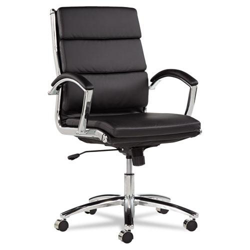 Alera Neratoli Mid-back Slim Profile Chair, Faux Leather, Supports Up To 275 Lb, Black Seat/back, Chrome Base