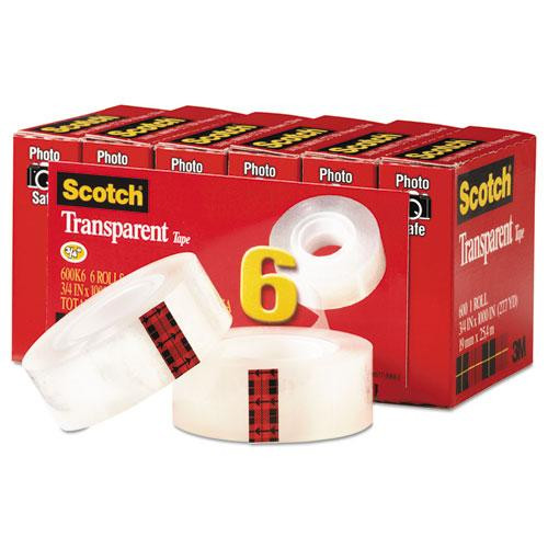 Transparent Tape, 1" Core, 0.75" X 83.33 Ft, Transparent, 6/pack