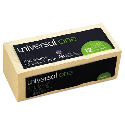 Recycled Self-stick Note Pads, 1.5" X 2", Yellow, 100 Sheets/pad, 12 Pads/pack