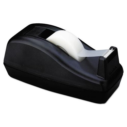 Deluxe Desktop Tape Dispenser, Heavily Weighted, Attached 1" Core, Black
