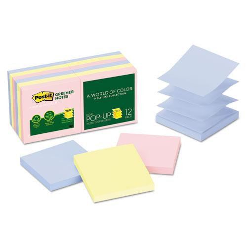 Original Recycled Pop-up Notes, 3" X 3", Sweet Sprinkles Collection Colors, 100 Sheets/pad, 12 Pads/pack