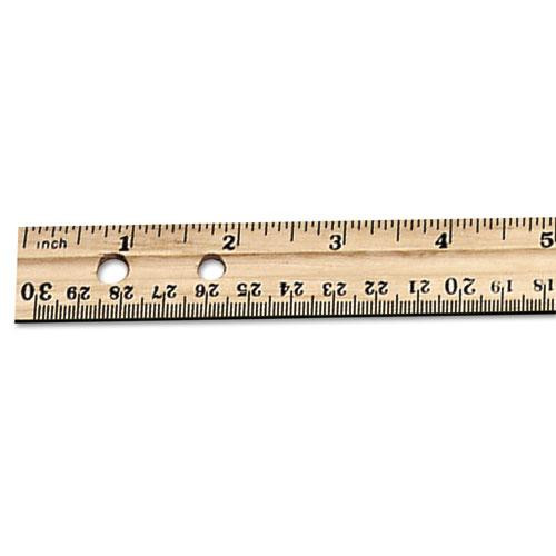 Beveled Wood Ruler W/single Metal Edge, 3-hole Punched, Standard/metric, 12" Long, Natural, 36/box