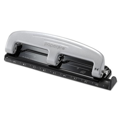 12-sheet Ez Squeeze Three-hole Punch, 9/32" Holes, Black/silver