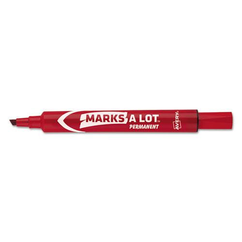 Marks A Lot Regular Desk-style Permanent Marker, Broad Chisel Tip, Red, Dozen (7887)