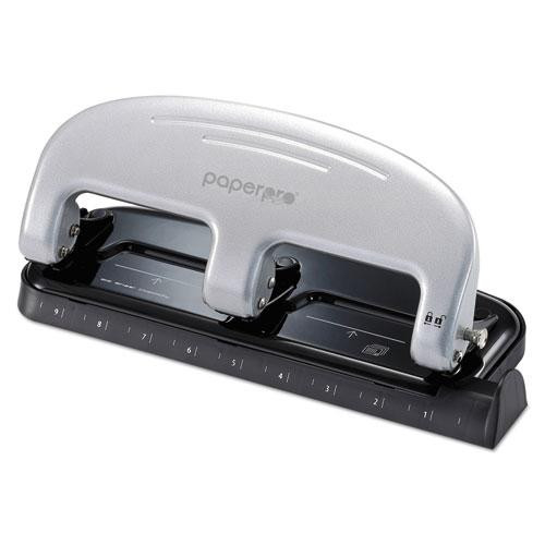 20-sheet Ez Squeeze Three-hole Punch, 9/32" Holes, Black/silver