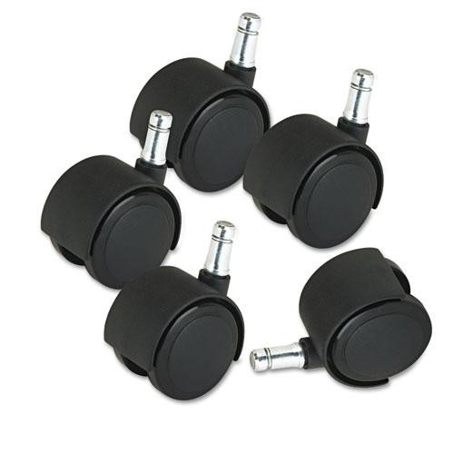 Deluxe Duet Casters, Grip Ring Type B And Type K Stems, 2" Hard Nylon Wheel, Matte Black, 5/set