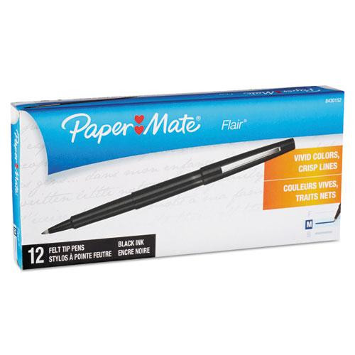 Point Guard Flair Felt Tip Porous Point Pen, Stick, Medium 0.7 Mm, Black Ink, Black Barrel, Dozen
