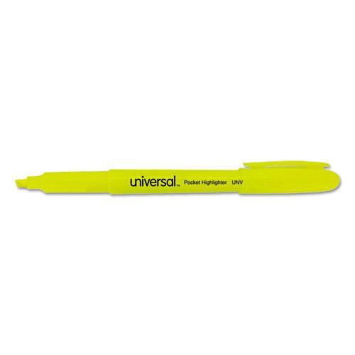 Pocket Highlighters, Fluorescent Yellow Ink, Chisel Tip, Yellow Barrel, Dozen