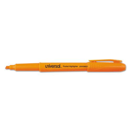 Pocket Highlighters, Fluorescent Orange Ink, Chisel Tip, Orange Barrel, Dozen