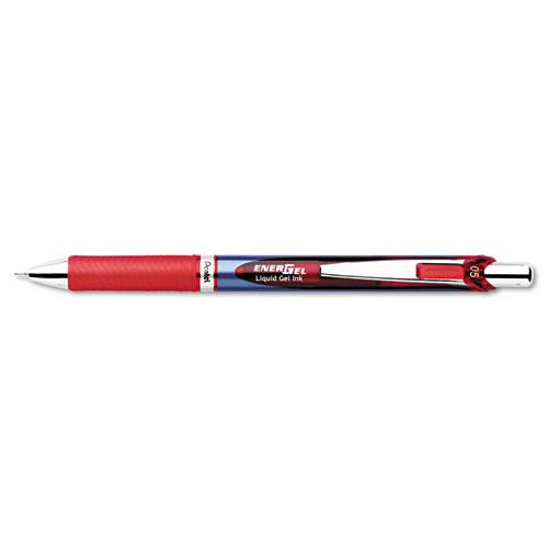 Energel Rtx Gel Pen, Retractable, Fine 0.5 Mm Needle Tip, Red Ink, Silver/red Barrel