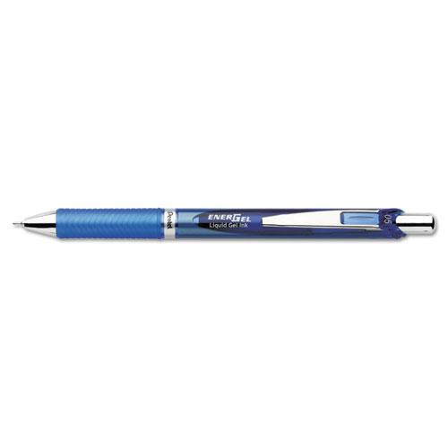 Energel Rtx Gel Pen, Retractable, Fine 0.5 Mm Needle Tip, Blue Ink, Silver/blue Barrel