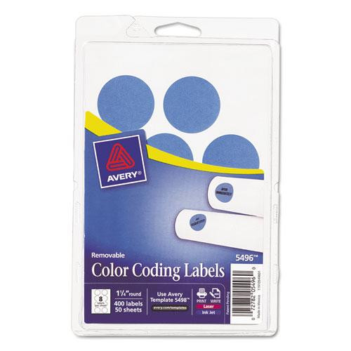 Printable Self-adhesive Removable Color-coding Labels, 1.25" Dia, Light Blue, 8/sheet, 50 Sheets/pack, (5496)