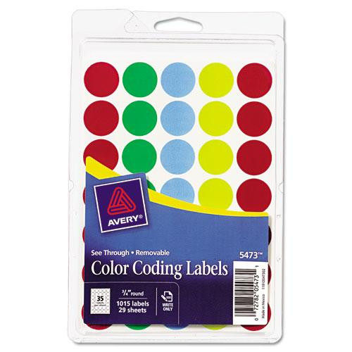 Handwrite-only Self-adhesive "see Through" Removable Round Color Dots, 0.75" Dia, Assorted, 35/sheet, 29 Sheets/pack, (5473)