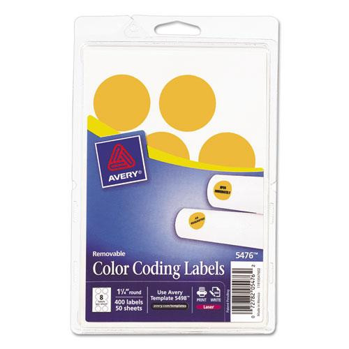 Printable Self-adhesive Removable Color-coding Labels, 1.25" Dia, Neon Orange, 8/sheet, 50 Sheets/pack, (5476)