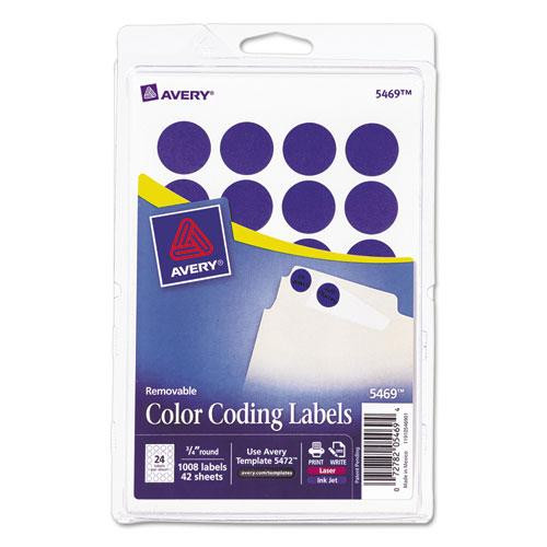 Printable Self-adhesive Removable Color-coding Labels, 0.75" Dia, Dark Blue, 24/sheet, 42 Sheets/pack, (5469)