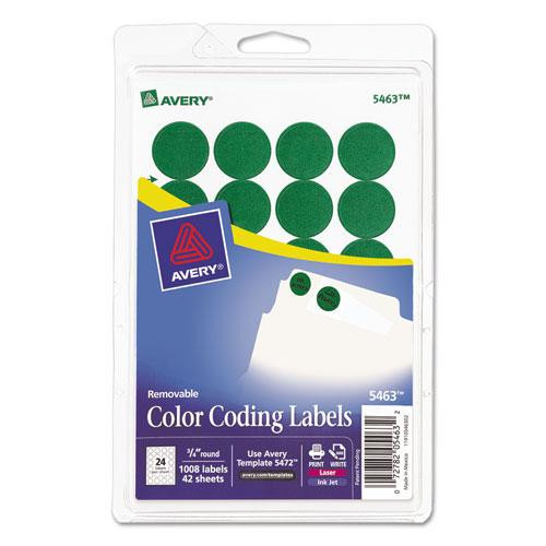 Printable Self-adhesive Removable Color-coding Labels, 0.75" Dia, Green, 24/sheet, 42 Sheets/pack, (5463)