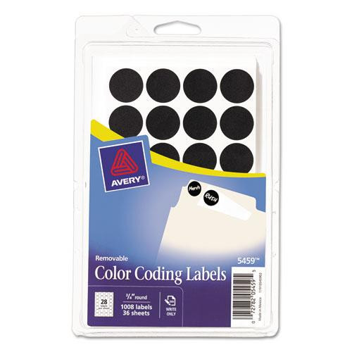 Handwrite Only Self-adhesive Removable Round Color-coding Labels, 0.75" Dia, Black, 28/sheet, 36 Sheets/pack, (5459)