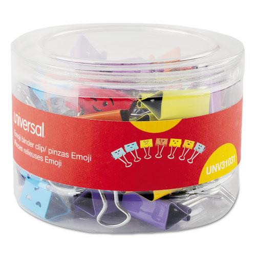 Emoji Themed Binder Clips With Storage Tub, Medium, Assorted Colors, 42/pack