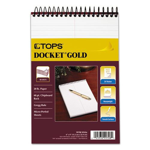 Docket Gold Steno Pads, Gregg Rule, Frosted White Cover, 100 White (heavyweight 20 Lb Bond) 6 X 9 Sheets