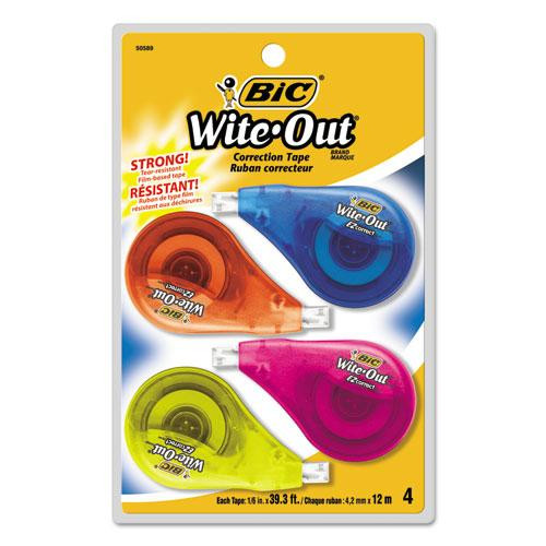 Wite-out Ez Correct Correction Tape, Non-refillable, Blue/yellow Applicators, 0.17" X 400", 4/pack