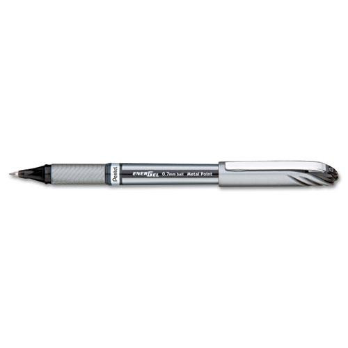 Energel Nv Gel Pen, Stick, Medium 0.7 Mm, Black Ink, Gray Barrel, Dozen