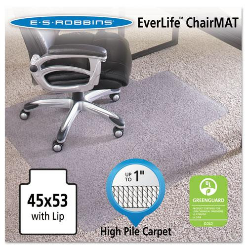 Everlife Intensive Use Chair Mat For High Pile Carpet, Rectangular With Lip, 45 X 53, Clear