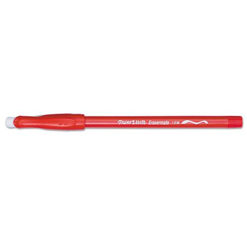 Eraser Mate Ballpoint Pen, Stick, Medium 1 Mm, Red Ink, Red Barrel, Dozen