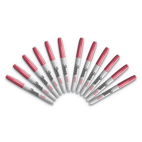 Metallic Fine Point Permanent Markers, Fine Bullet Tip, Red, Dozen