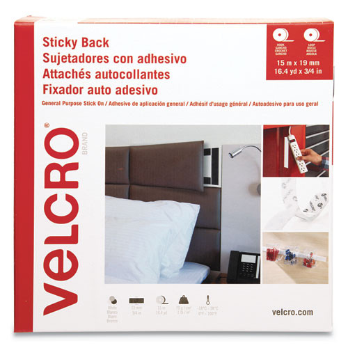 Sticky-back Fasteners, Removable Adhesive, 0.75" X 49 Ft, White