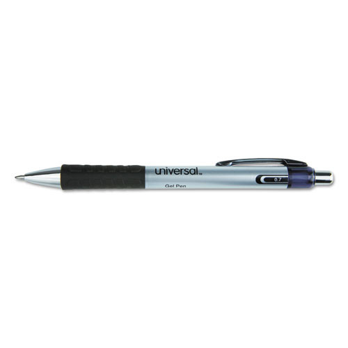 Comfort Grip Gel Pen, Retractable, Medium 0.7 Mm, Black Ink, Silver Barrel, Dozen