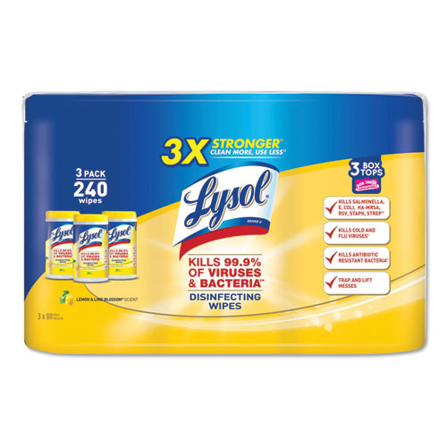 Disinfecting Wipes, 7 X 7.25, Lemon And Lime Blossom, 80 Wipes/canister, 3 Canisters/pack