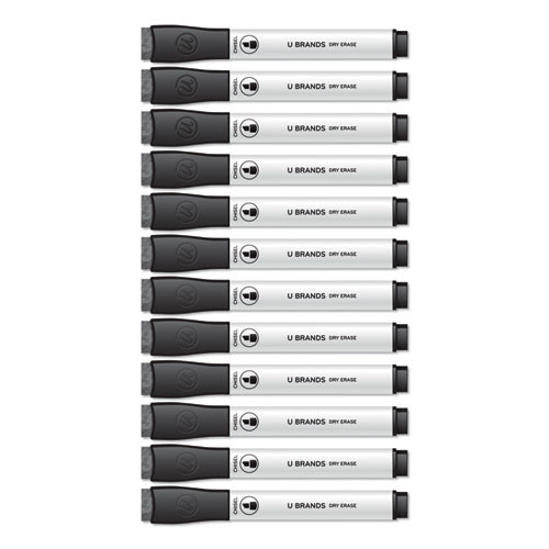 Chisel Tip Low-odor Dry-erase Markers With Erasers, Broad Chisel Tip, Black, Dozen