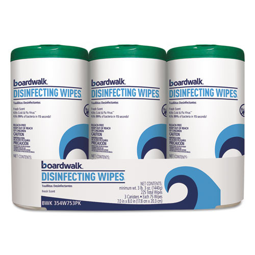 Disinfecting Wipes, 7 X 8, Fresh Scent, 75/canister, 3 Canisters/pack
