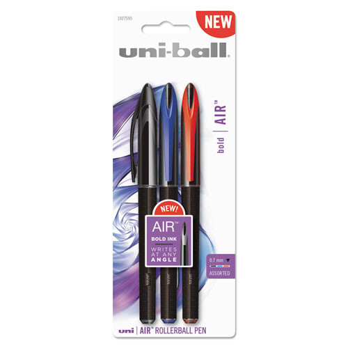 Air Porous Gel Pen, Stick, Medium 0.7 Mm, Assorted Ink Colors, Black Barrel, 3/pack