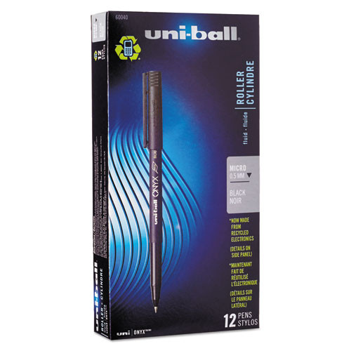 Onyx Roller Ball Pen, Stick, Micro 0.5 Mm, Black Ink, Black Matte Barrel, Dozen
