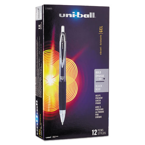 Signo 207 Gel Pen, Retractable, Bold 1 Mm, Black Ink, Translucent Black Barrel, Dozen