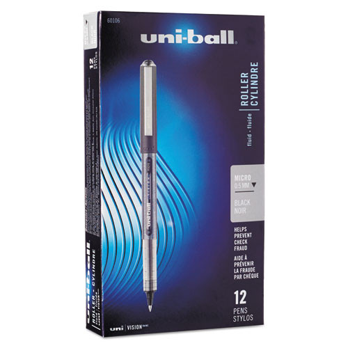 Vision Roller Ball Pen, Stick, Micro 0.5 Mm, Black Ink, Black/gray Barrel, Dozen