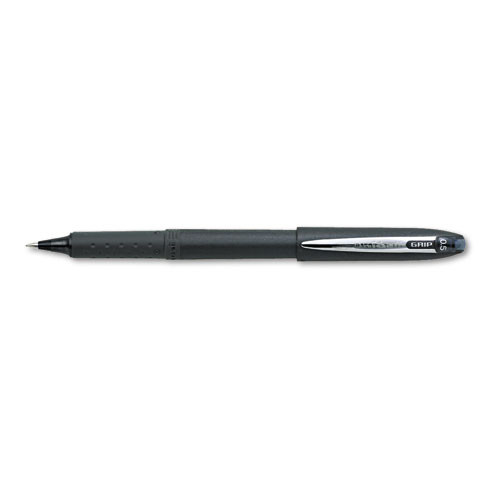 Grip Roller Ball Pen, Stick, Micro 0.5 Mm, Black Ink, Black Barrel, Dozen