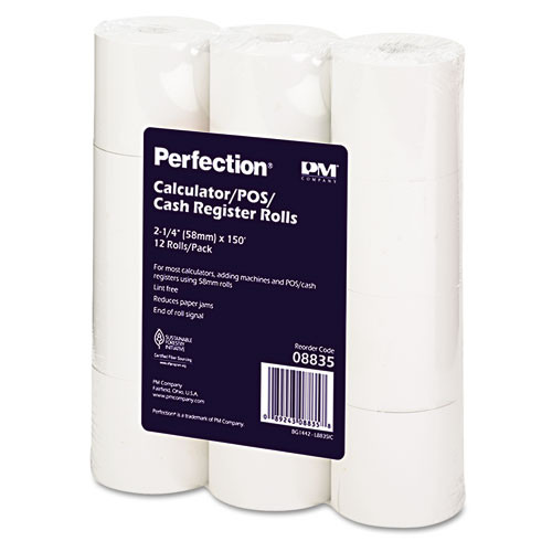 Impact Bond Paper Rolls, 2.25" X 150 Ft, White, 12/pack