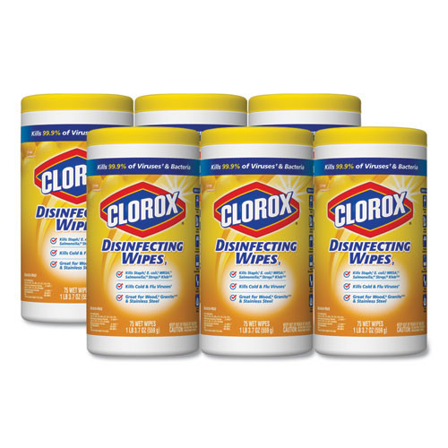 Disinfecting Wipes, 7 X 7.75, Crisp Lemon, 75/canister, 6 Canisters/carton