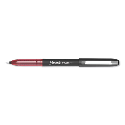 Professional Design Roller Ball Pen, Stick, Medium 0.7 Mm, Red Ink, Black Barrel, Dozen