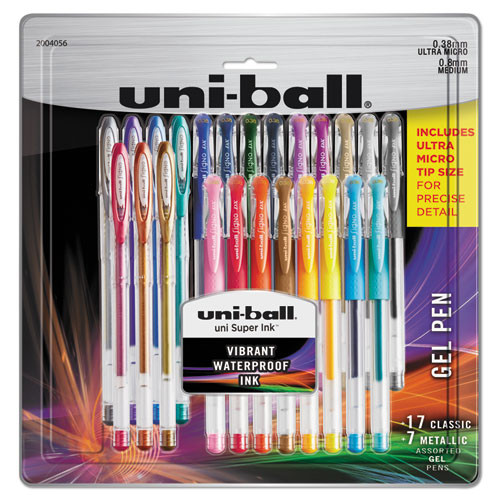 Gel Pen, Stick, Assorted Sizes, Assorted Ink Colors, Clear Barrel, 24/pack