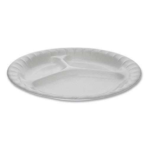 Placesetter Deluxe Laminated Foam Dinnerware, 3-compartment Plate, 8.88" Dia, White, 500/carton