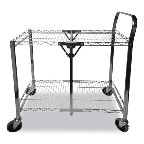 Stowaway Folding Carts, Metal, 2 Shelves, 250 Lb Capacity, 29.63" X 37.25" X 18", Chrome