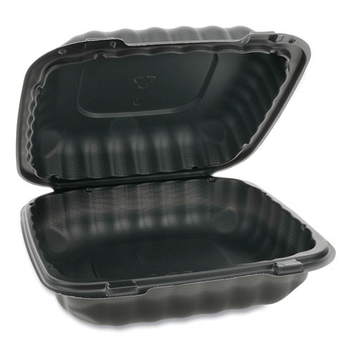 Earthchoice Smartlock Microwavable Mfpp Hinged Lid Container, 8.31 X 8.35 X 3.1, Black, Plastic, 200/carton