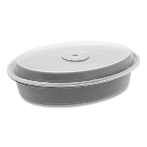 Newspring Versatainer Microwavable Containers, Oval, 32 Oz, 9.1 X 6.7 X 1.9, Black/clear, Plastic, 150/carton