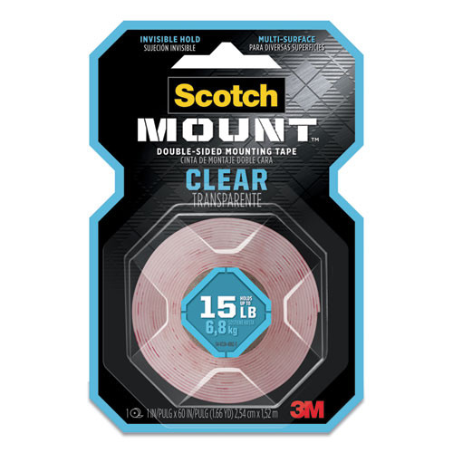 Permanent Clear Mounting Tape, Holds Up To 15 Lbs, 1 X 60, Clear